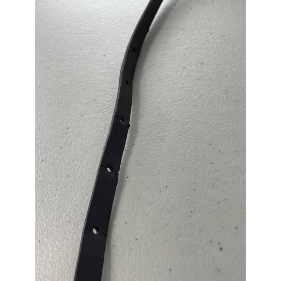 Black Leather Skinny Waist Belt M/L Adjustable Fit Silver Buckle Business Casual - Picture 5 of 7